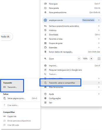 Captura de tela mostrando a janela de seleção da fonte de transmissão no Google Chrome