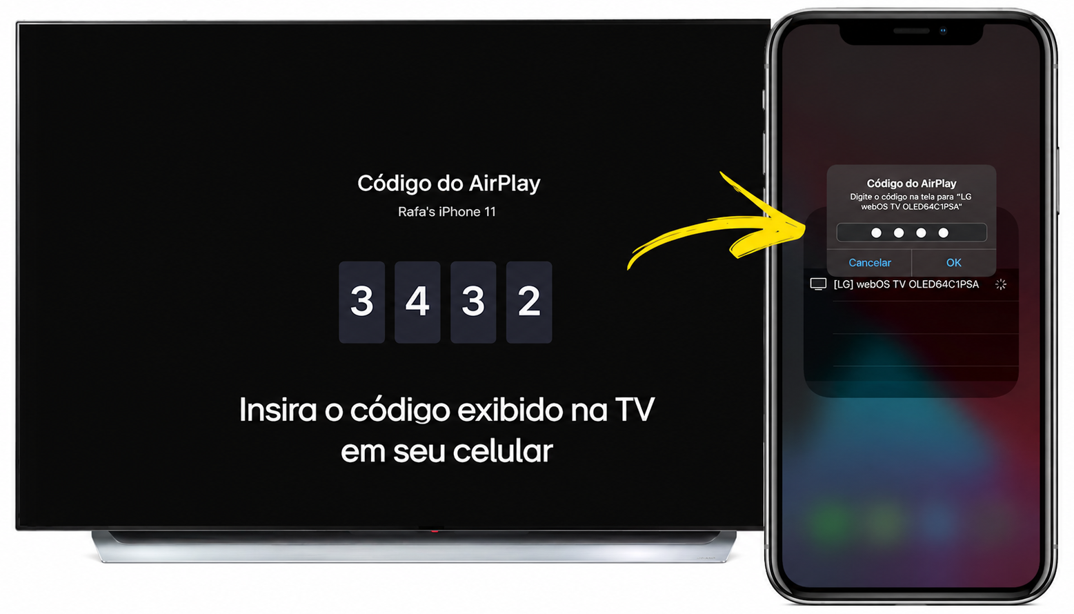 Captura de tela confirmando o espelhamento bem-sucedido da tela do iPhone na TV