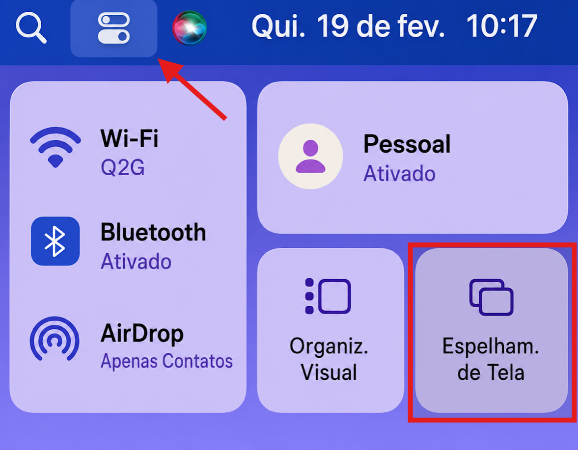 Captura de tela mostrando a opção de Espelhamento de Tela no macOS